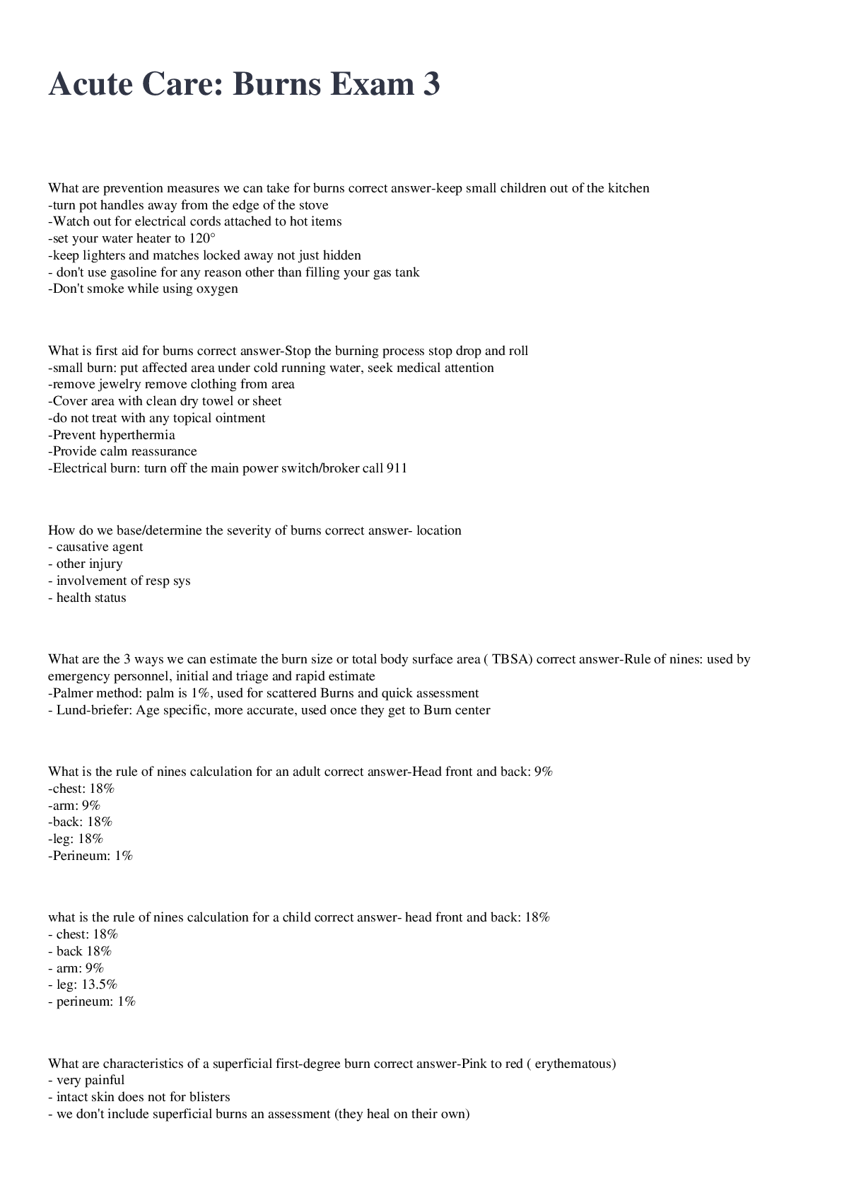 Preview image for Acute Care: Burns Exam 3 2022/2023 with 100% correct answers